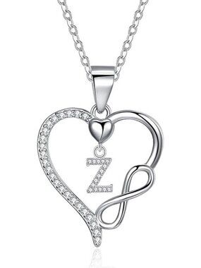 Letter Z Dainty 925 Sterling Silver Infinity Heart Initial Necklace